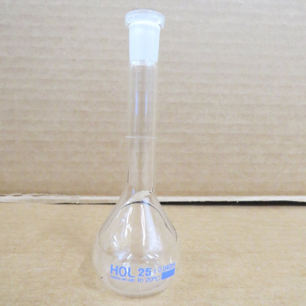 HOL Hands On Labs 25 mL +/- 0.04 mL Glass Volumetric Flask No Stopper